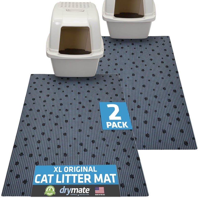 Drymate Cat Litter Box Mat, Litter Trapping Mat, Waterproof, Urine-Proof, Absorbent, Machine Washable, Soft on Paws, Contains Mess, Protects Floors, Kitten Supplies, Dark Grey, 28x36 XL, 2-Pack - Image 1