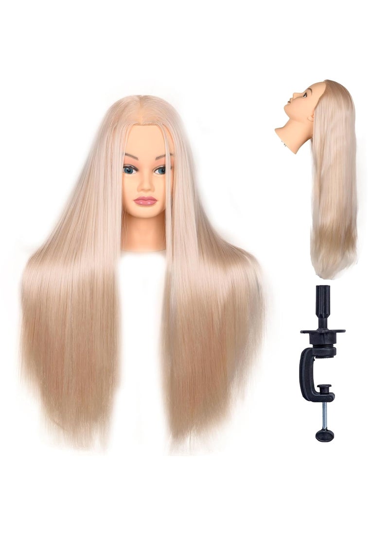 Newshair Mannequin Head with Hair 26 Inch Training Head Hair Styling Manikin Cosmetology Doll Head Synthetic Fiber Hair Dressing Salon Training Head Model with Free Clamp Color 613 