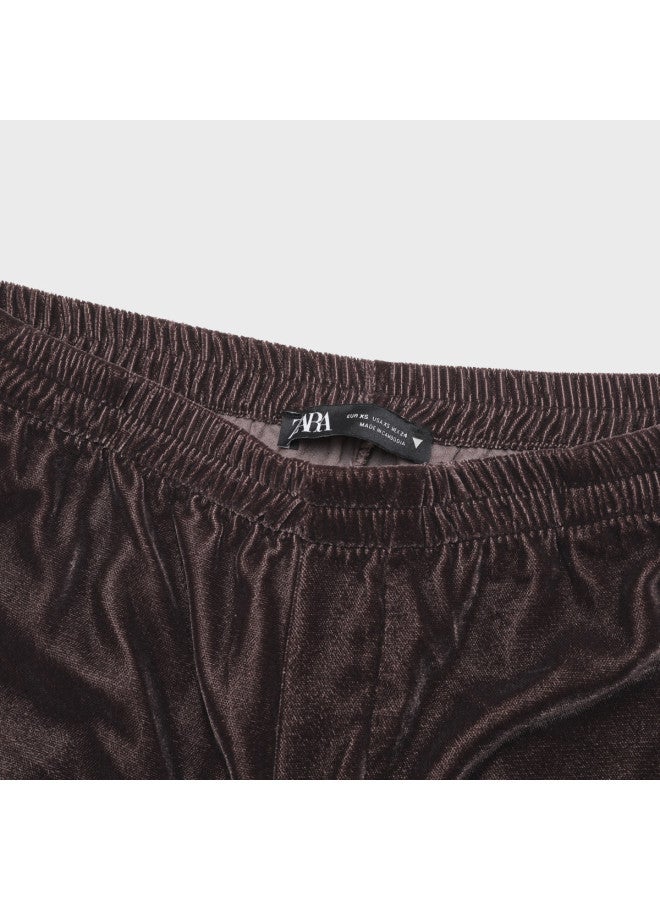Zara women's Velvet Minimalist Solid Color Casual Versatile Soft Comfortable Loose Wide-leg Pants - Image 4