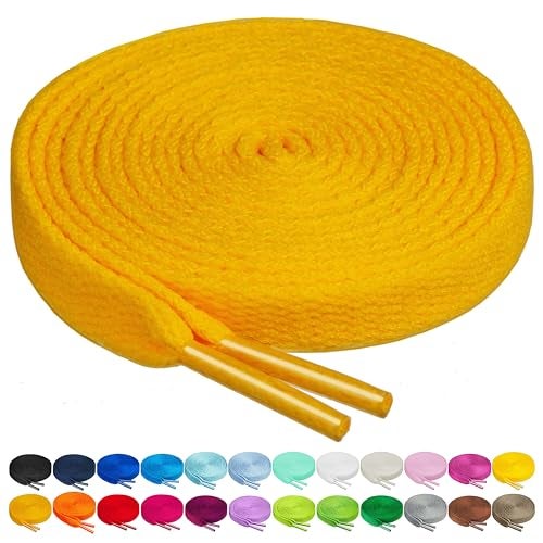 Birch Shoelaces in 27 Colors Flat 5/16" Shoe Laces in 4 Different Lengths (45.5"(115cm) L, Sunflower Yellow) - Image 1