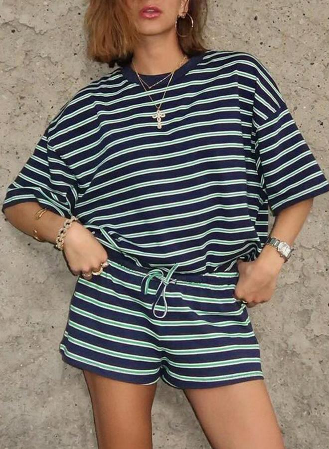 Take Two Striped T-Shirt and Shorts Co-Ords Set - Image 1