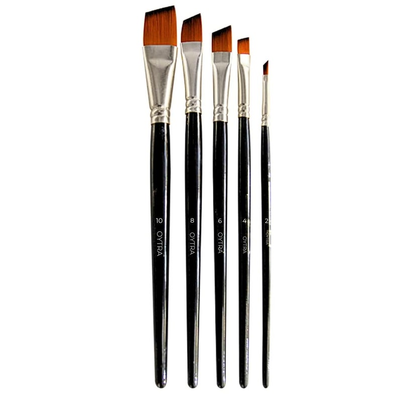 OYTRA Artists Angular Brush Set of 5 Handmade Soft Aqua Long Synthetic Hair with Stainless Wire Ideal for Art Paint, Watercolor, Quill, Oil Acrylics, - Image 1