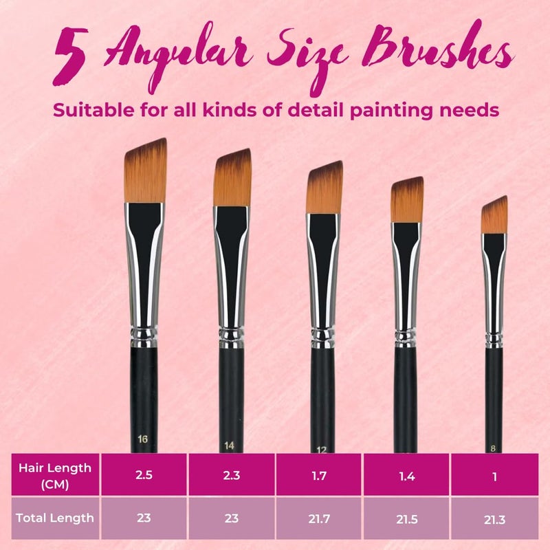 OYTRA Artists Angular Brush Set of 5 Handmade Soft Aqua Long Synthetic Hair with Stainless Wire Ideal for Art Paint, Watercolor, Quill, Oil Acrylics, - Image 2