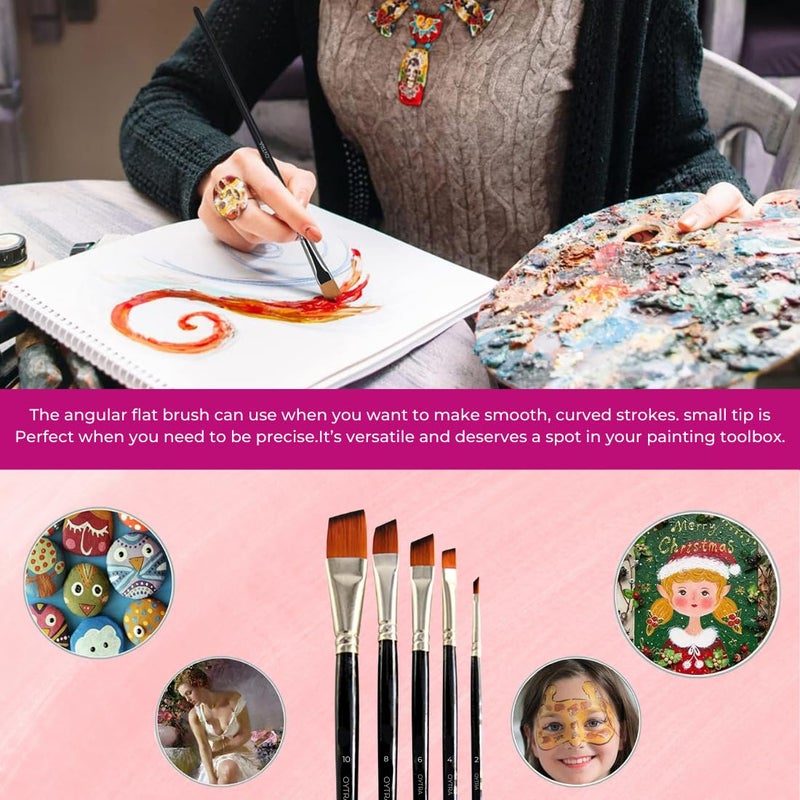 OYTRA Artists Angular Brush Set of 5 Handmade Soft Aqua Long Synthetic Hair with Stainless Wire Ideal for Art Paint, Watercolor, Quill, Oil Acrylics, - Image 3