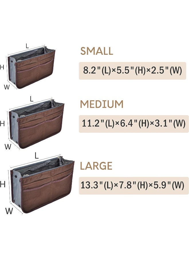 Vercord Vercord Purse Organizer Insert for Handbags Bag Organizers Inside Tote Pocketbook Women Nurse Nylon 13 Pockets Coffee Large  - Image 3