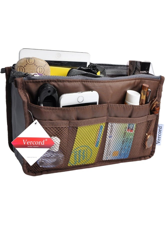 Vercord Vercord Purse Organizer Insert for Handbags Bag Organizers Inside Tote Pocketbook Women Nurse Nylon 13 Pockets Coffee Large  - Image 2