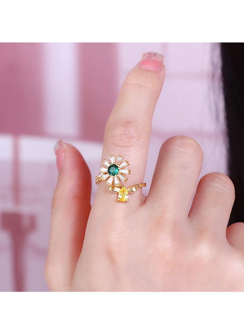 SYOSI - Anti Anxiety Fidget Ring for Women,Cubic Zircoina Adjustable Anxiety Rings,Rotatable Relieving Worry Meditation Ring With Beads Stress Reliev 4 Pcs - Image 1