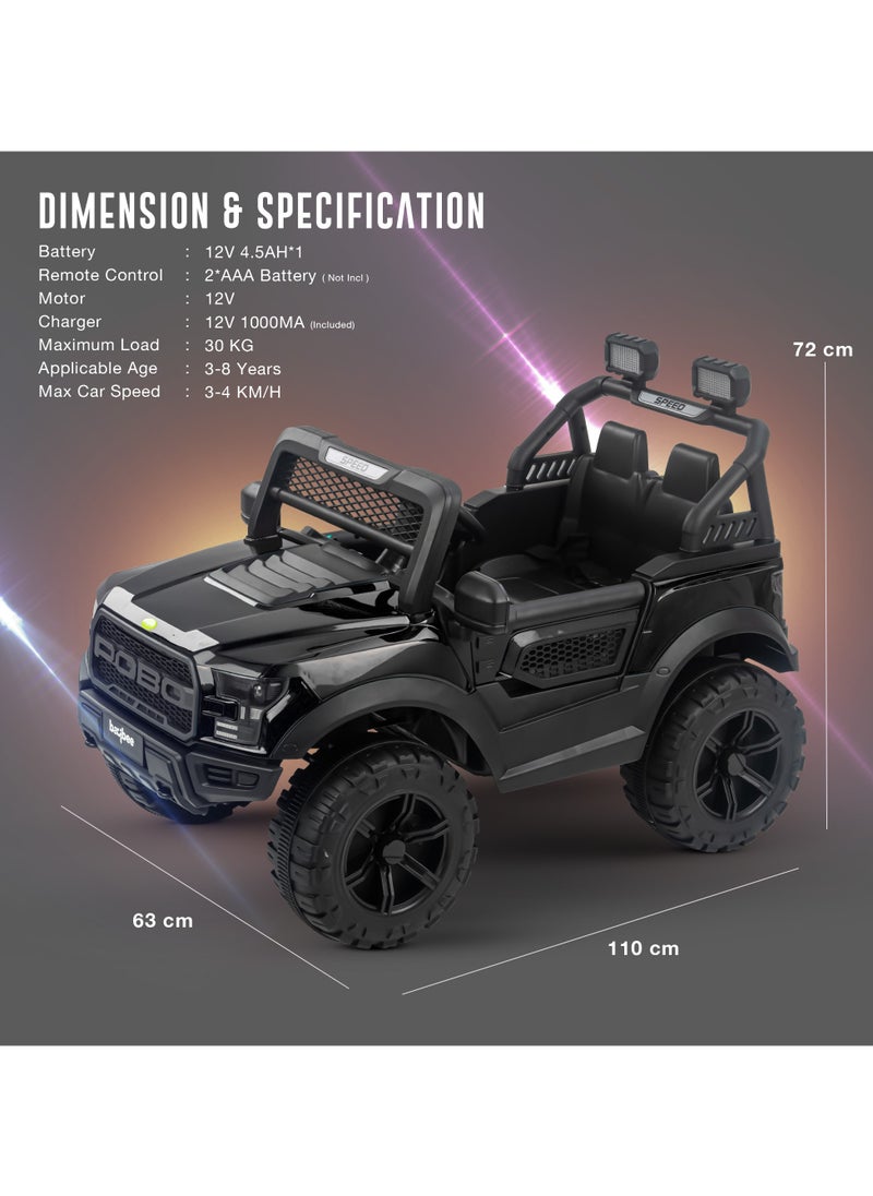 BAYBEE - Bronco Battery Operated Jeep for Kids Rechargeable Battery Car for Kids with Music Led Light Ride On Kids Car Jeep Racing Baby Car Electric Car for Kids Children 2 to 7 Years Boy Girl Black - Image 1