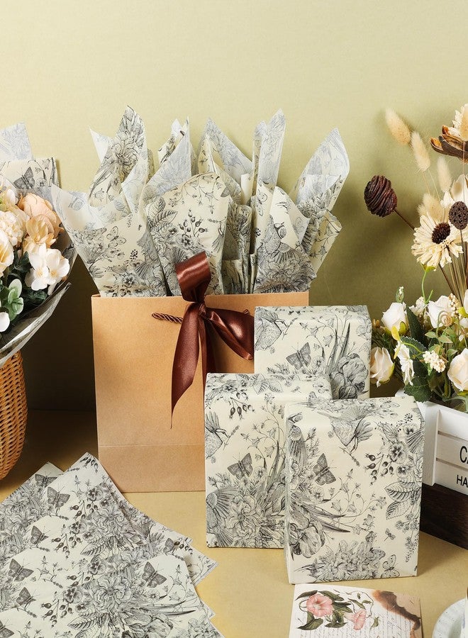 Fabllewavi 60 Sheet Floral Bird Tissue Paper, 20x14‘’ Chinoiserie Bird Gift Vintage Flower Bird Packaging Tissue Paper for Birthday Wedding Baby Shower Bridal Shower Party Supplies (Retro - Image 5
