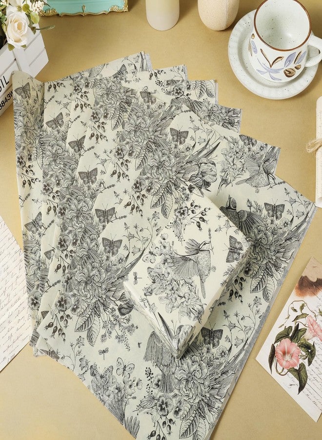 Fabllewavi 60 Sheet Floral Bird Tissue Paper, 20x14‘’ Chinoiserie Bird Gift Vintage Flower Bird Packaging Tissue Paper for Birthday Wedding Baby Shower Bridal Shower Party Supplies (Retro - Image 3