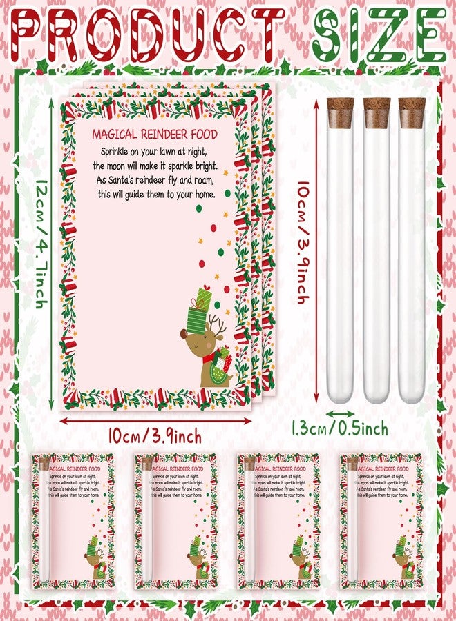 ايباك مجموعة إيباخ المكونة من 100 قطعة من طعام الرنة لعيد الميلاد، برطمانات مع بطاقات ورقية، هدية عيد الميلاد السحرية، أنابيب اختبار بلاستيكية شفافة مع سدادات فلين، طعام الرنة السحري، تقليد ليلة عيد الميلاد، لوازم حفلات عيد الميلاد - Image 3