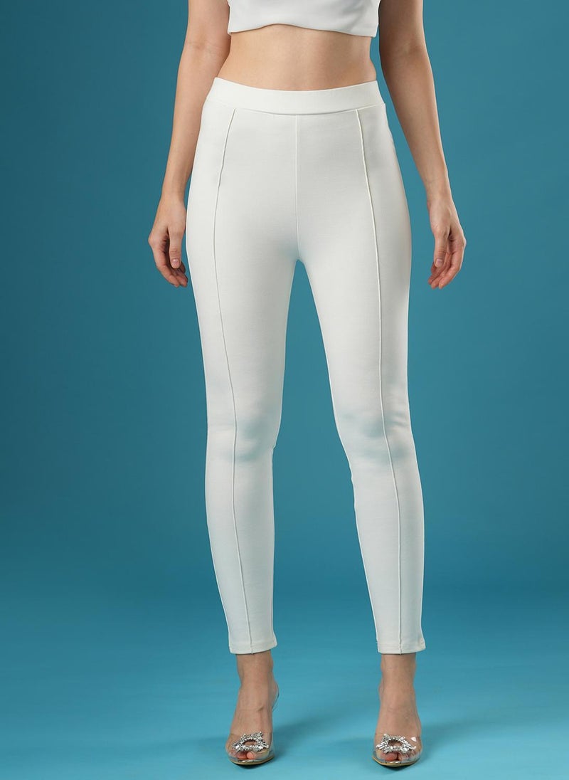 Globus Women's Off White Mid Rise Stretch Skinny Treggings - Image 1