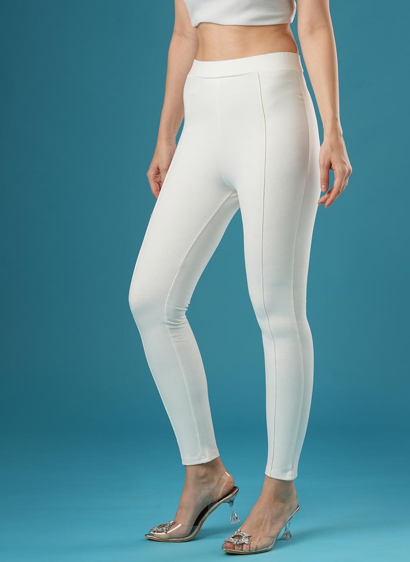 Globus Women's Off White Mid Rise Stretch Skinny Treggings - Image 4