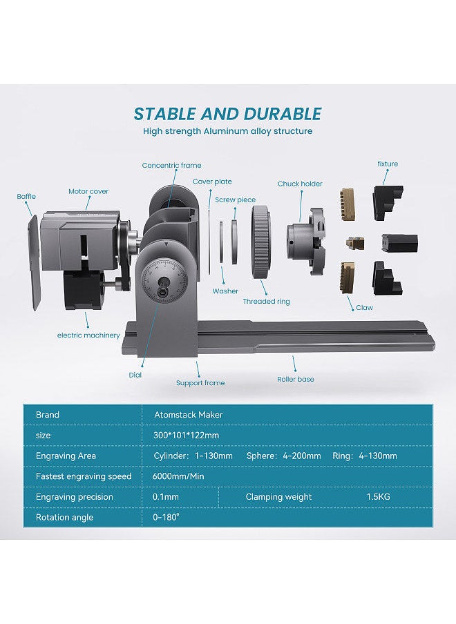 ATOMSTACK - Maker R1 Pro Multi-function Chuck and Roller Rotary with 3 Sets of Jaws Adjustable Diameter and Angle Support Carving and Engraving Rings Spherical object Cups with handles or irregular Items - Image 1