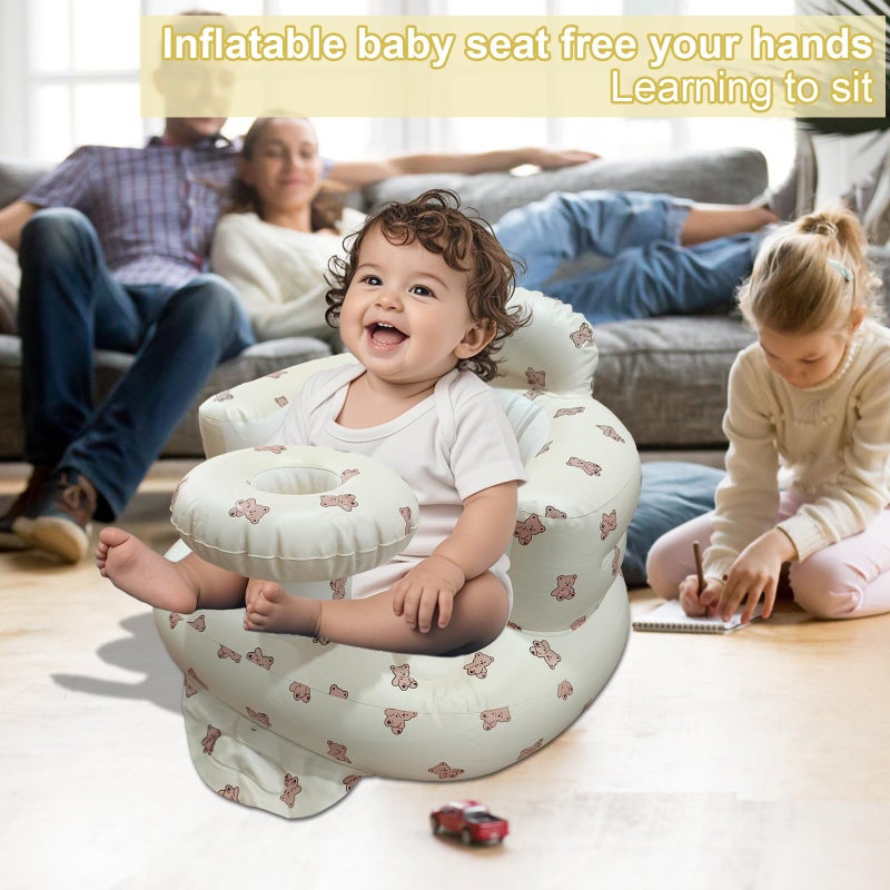 TOSXW Inflatable Baby Seat for Babies 3-36 Months, Baby Chair with Fence & Built in Air Pump, Blow Up Floor Baby Seat with Back Support, Inflatable Baby Chair Sit Me Up for Home Bear-Tray - Image 5