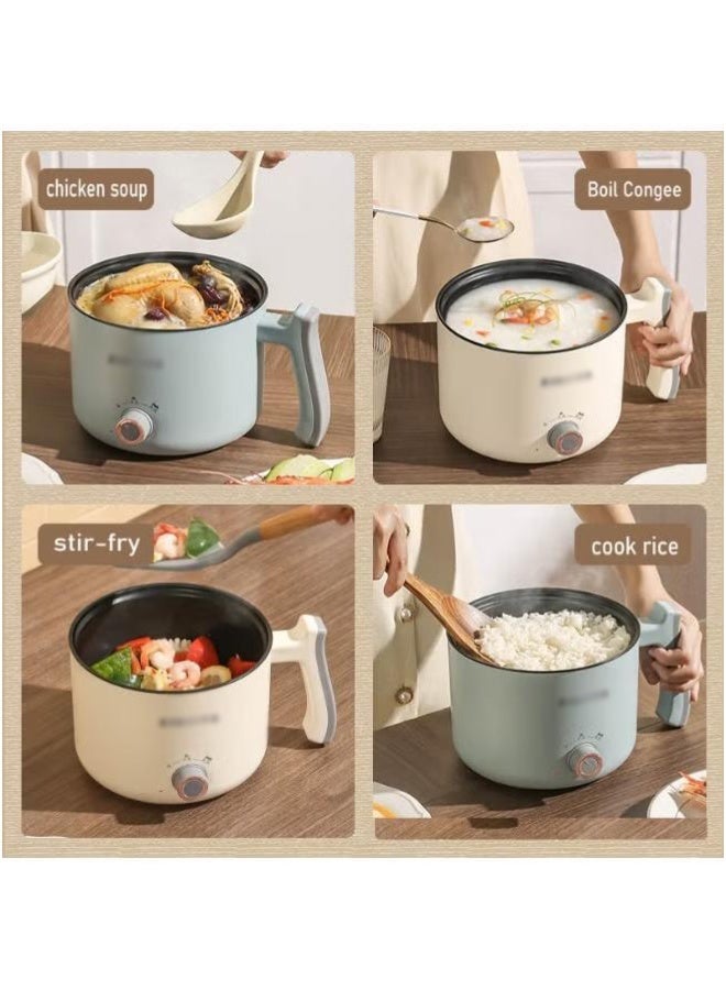 Compact 1.8L Electric Multi-Cooker - Stainless Steel Pot with Steamer Basket, 5 Cooking Functions & Safety Features for Dorm & Small Kitchen Use (Beige) - Image 3