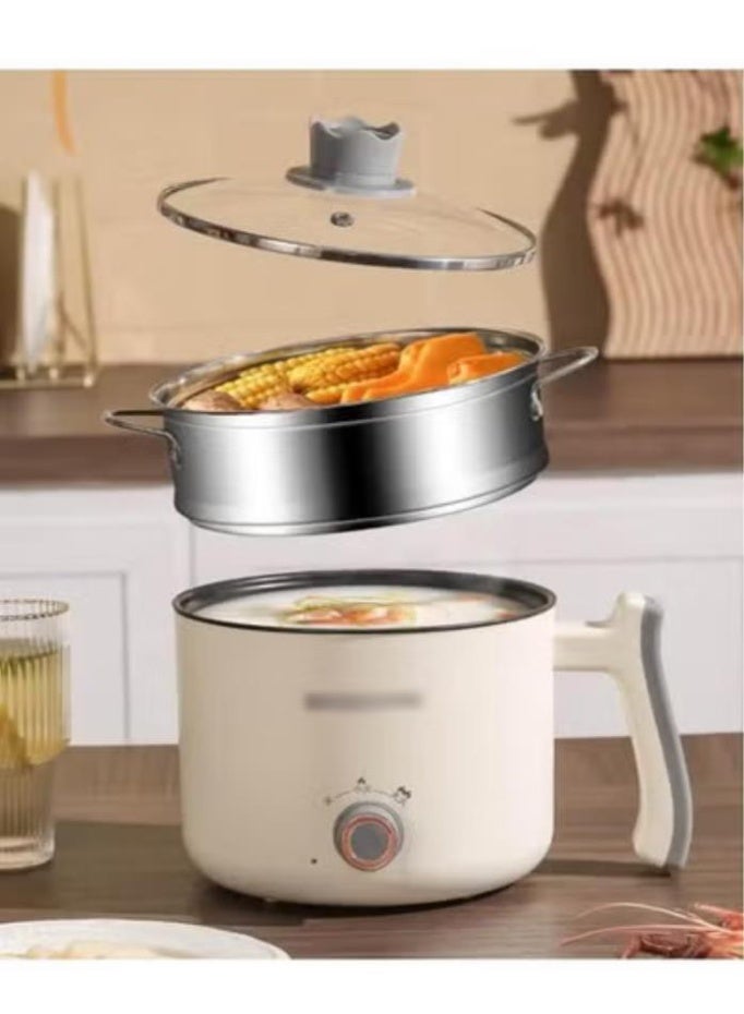 Compact 1.8L Electric Multi-Cooker - Stainless Steel Pot with Steamer Basket, 5 Cooking Functions & Safety Features for Dorm & Small Kitchen Use (Beige) - Image 4