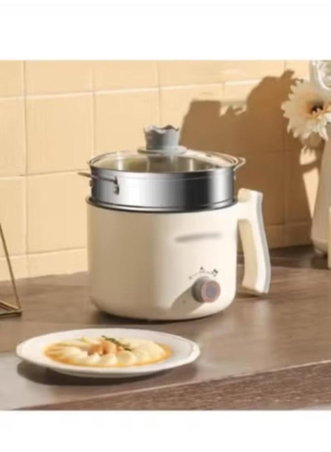 Compact 1.8L Electric Multi-Cooker - Stainless Steel Pot with Steamer Basket, 5 Cooking Functions & Safety Features for Dorm & Small Kitchen Use (Beige) - Image 5