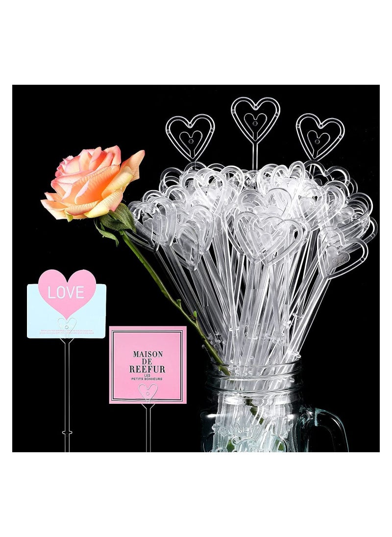 SYOSI Plastic Floral Picks, Floral Card Holders, 80pcs Heart Shape Flower Pickers Card Holders, Floral Pick Clip Card Note Photo Memo Holder for Floral Arrangement Wedding Birthday Flower Packaging Parties  - Image 1