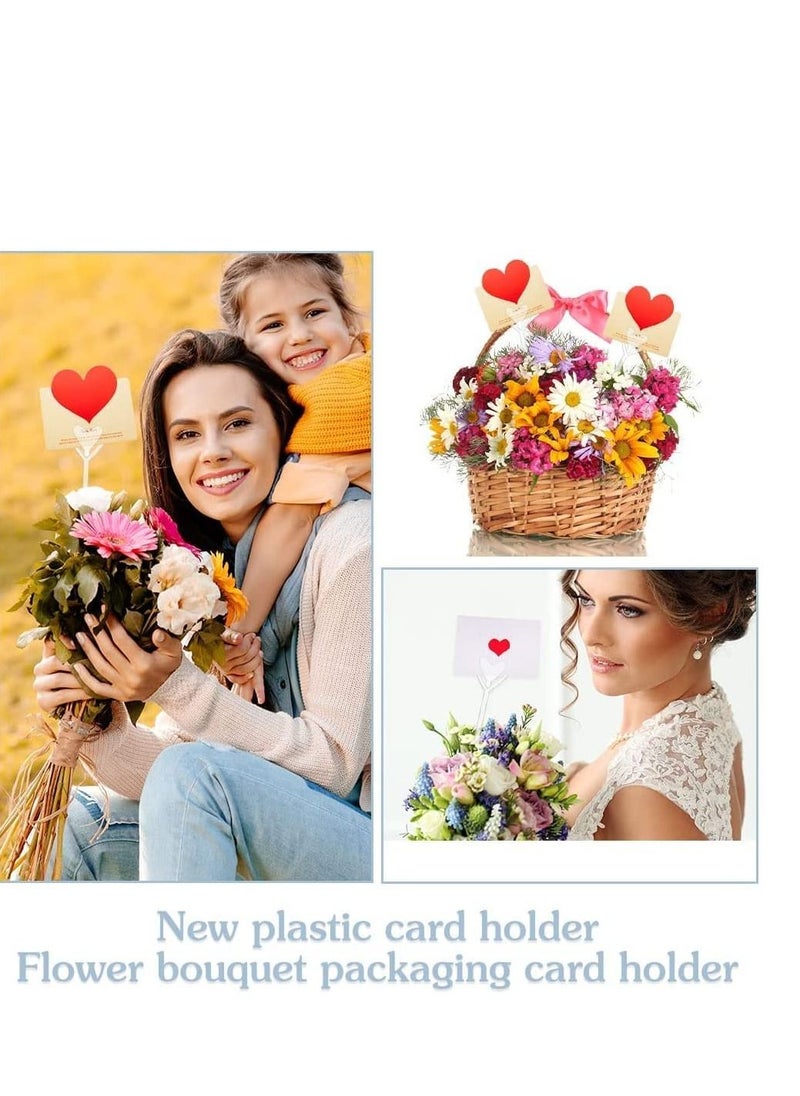 SYOSI Plastic Floral Picks, Floral Card Holders, 80pcs Heart Shape Flower Pickers Card Holders, Floral Pick Clip Card Note Photo Memo Holder for Floral Arrangement Wedding Birthday Flower Packaging Parties  - Image 2