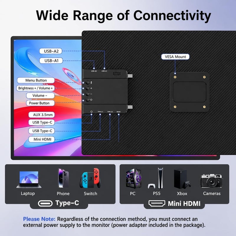 V2COM D1 23.8-Inch 2.5K QHD 180Hz IPS Portable Monitor - Image 3