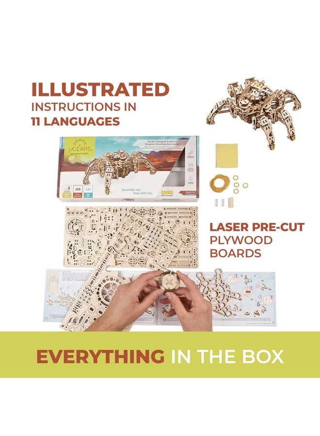 أوجيرز لغز UGEARS Hexapod Explorer ثلاثي الأبعاد - روبوت عنكبوت ميكانيكي بمحرك زنبركي قوي - ألغاز خشبية ثلاثية الأبعاد للكبار والصغار مجموعة ألغاز روبوت خشبية ثلاثية الأبعاد (يصل طولها إلى 10 أقدام) - Image 5