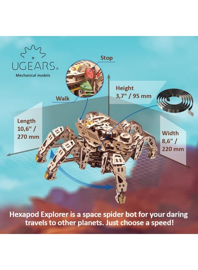 أوجيرز لغز UGEARS Hexapod Explorer ثلاثي الأبعاد - روبوت عنكبوت ميكانيكي بمحرك زنبركي قوي - ألغاز خشبية ثلاثية الأبعاد للكبار والصغار مجموعة ألغاز روبوت خشبية ثلاثية الأبعاد (يصل طولها إلى 10 أقدام) - Image 4