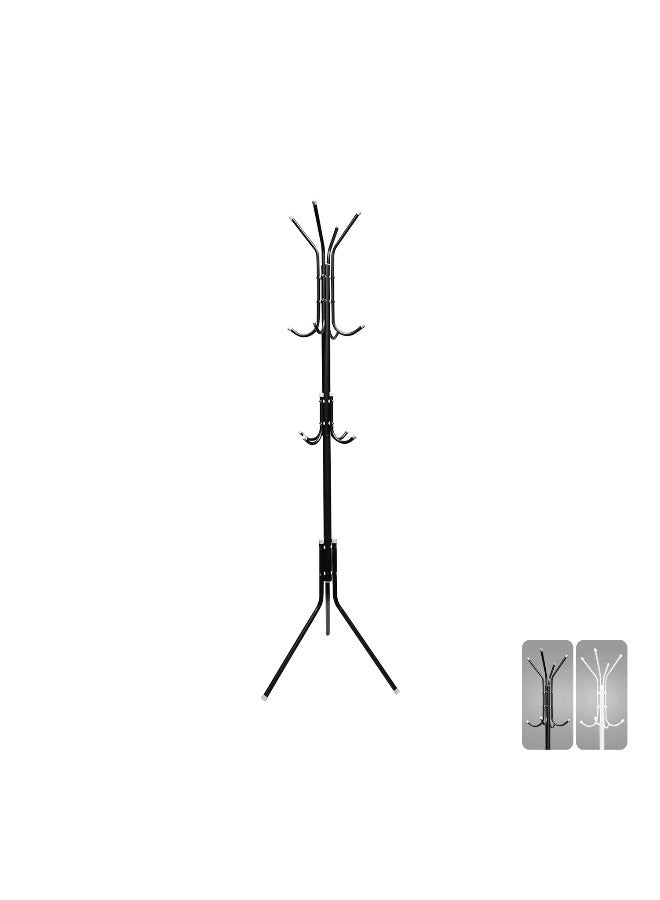 Royalford Clothes Hanger- RF12430/ with 8 Capped Hooks, Large Storage with Tripod Base, Cloth Stand/ Metal Construction, Perfect for Hanging Clothes, Coats, Skirts, Shirts, Sweaters, Bags, Caps, Umbrella, etc./ Black Black