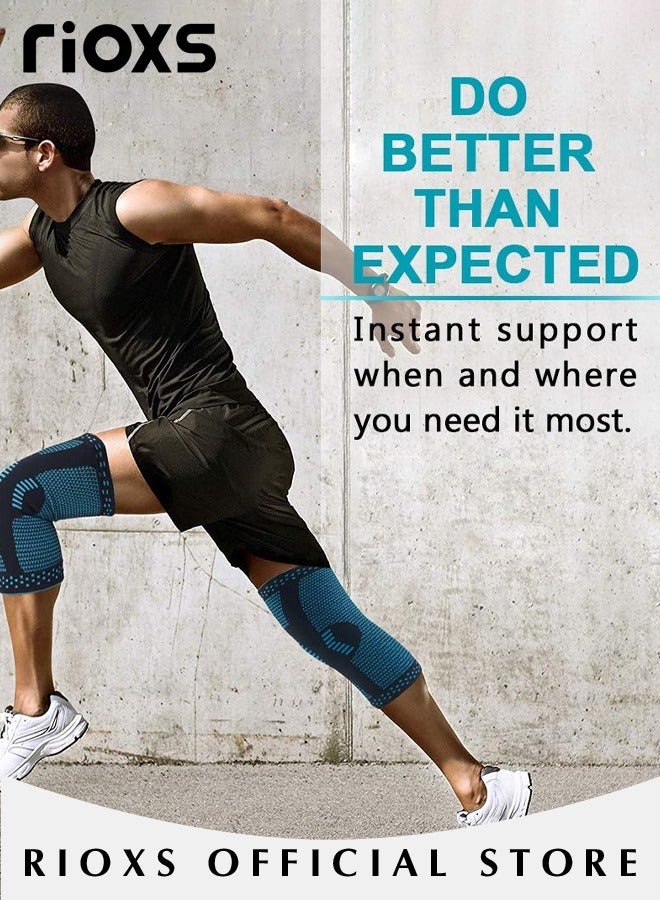 RIOXS 2 Pack Knee Brace,Compression Knee Support Brace,Professional Knee Sleeve With Patella Pad & Side Stabilizers,Men Women Kneepad Brace For  Meniscus Tear,ACL,Joint Pain,Runner,Workout - Image 2