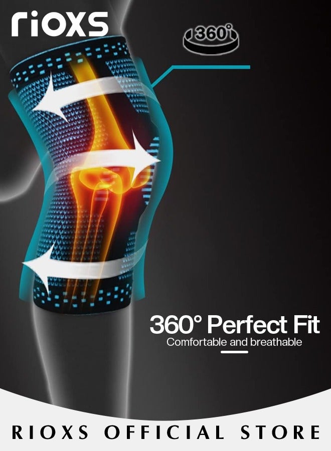 RIOXS 2 Pack Knee Brace,Compression Knee Support Brace,Professional Knee Sleeve With Patella Pad & Side Stabilizers,Men Women Kneepad Brace For  Meniscus Tear,ACL,Joint Pain,Runner,Workout - Image 4