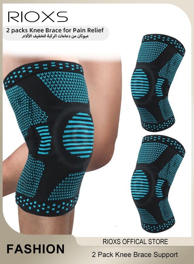 RIOXS 2 Pack Knee Brace,Compression Knee Support Brace,Professional Knee Sleeve With Patella Pad & Side Stabilizers,Men Women Kneepad Brace For  Meniscus Tear,ACL,Joint Pain,Runner,Workout - Image 1