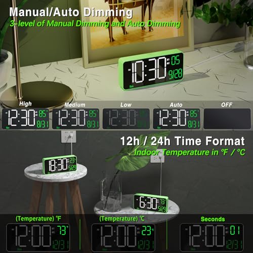 KOSUMOSU Digital Clock for Bedroom, 6.7in Desk Clock, Auto Dimming, Room Temperature, Day of The Week, Date, Seconds, Clocks for Living Room, Alarm Clocks for Bedrooms - Image 2