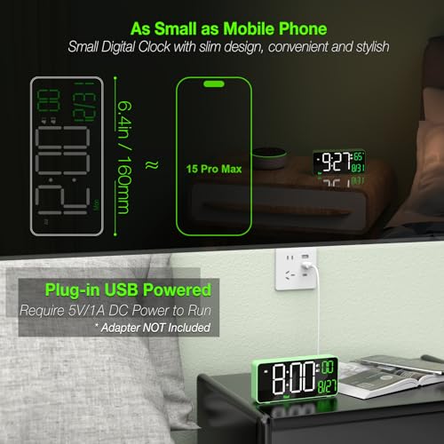 KOSUMOSU Digital Clock for Bedroom, 6.7in Desk Clock, Auto Dimming, Room Temperature, Day of The Week, Date, Seconds, Clocks for Living Room, Alarm Clocks for Bedrooms - Image 3