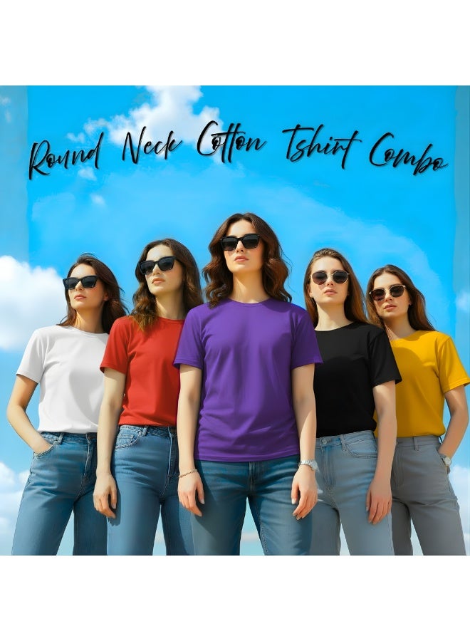 برينت شوب فور مي مجموعة من 5 تيشرتات نسائية برقبة دائرية | أكمام قصيرة | تيشرتات قطنية | ملابس مريحة للاستخدام اليومي، وللنادي الرياضي - Image 4