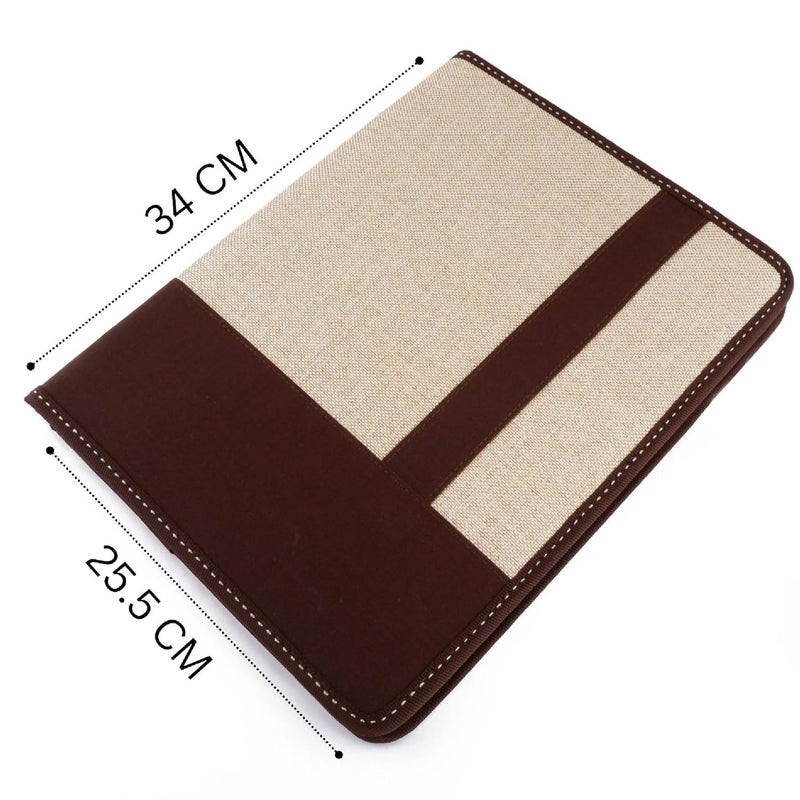 Asraw A4 Jute Professional File Folder Document Zipper Organizer for Corporate Meetings, Interview Portfolio, Certificates, Document Holder, Jute Conference File Folder (Chocolate-Brown) - Image 2