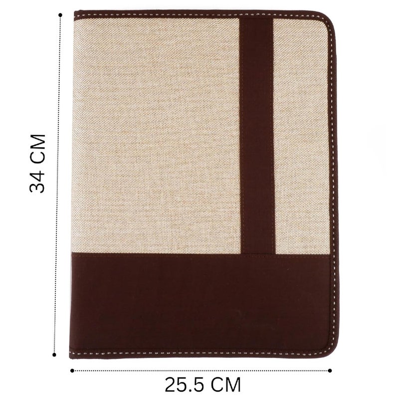 Asraw A4 Jute Professional File Folder Document Zipper Organizer for Corporate Meetings, Interview Portfolio, Certificates, Document Holder, Jute Conference File Folder (Chocolate-Brown) - Image 5