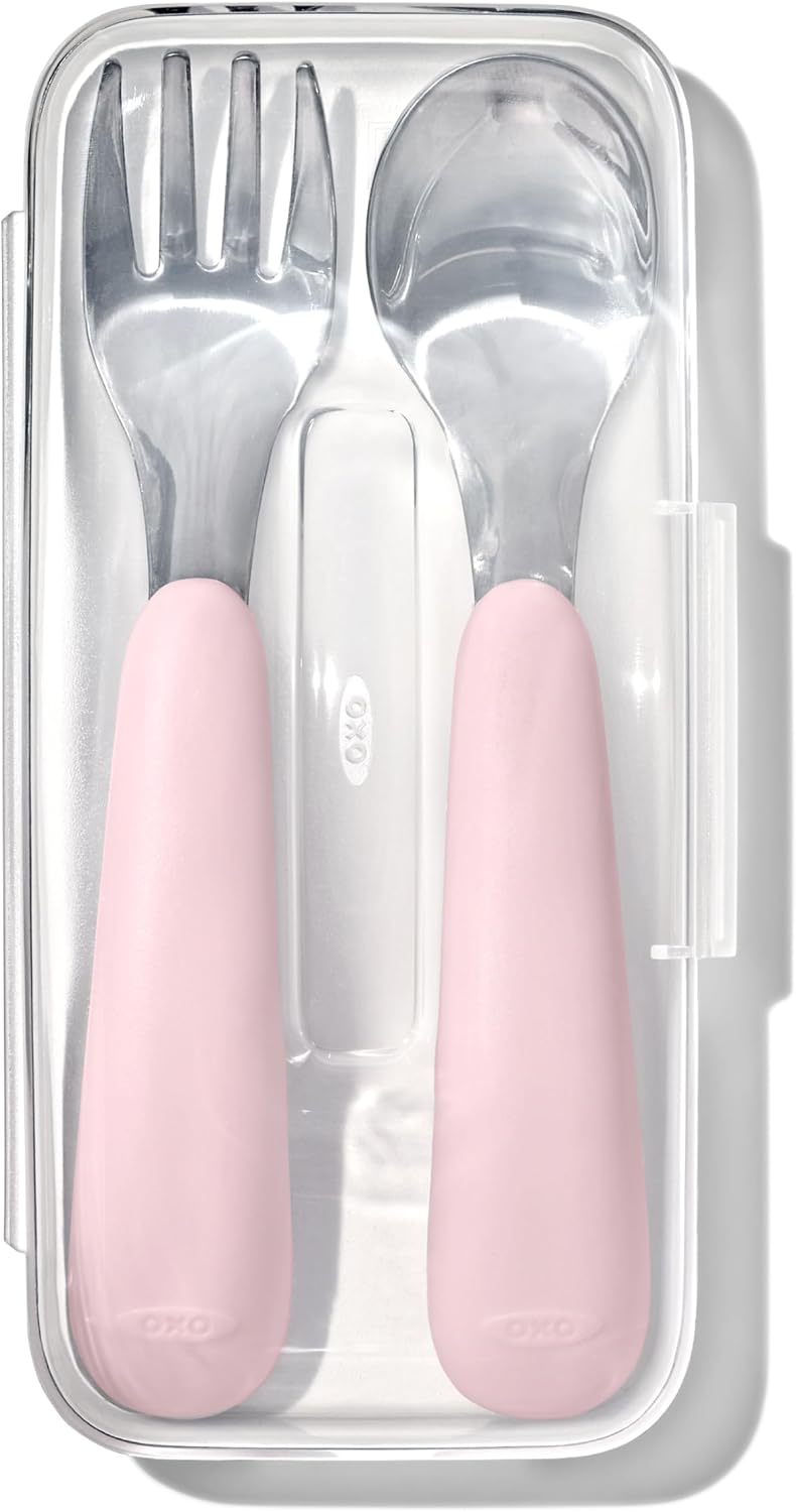 OXO Tot On-the-Go Fork and Spoon Set - Blossom - Image 1