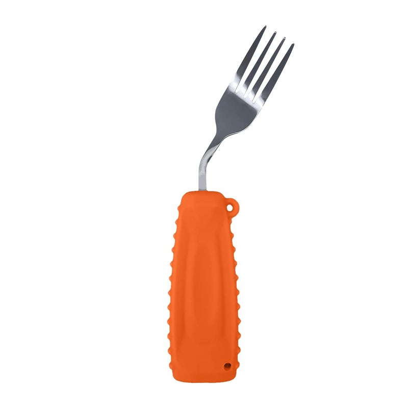 Ehucon Adaptive Weighted Silverware Utensils Angled Fork for Hand Tremors ParkinsonsWeighted Utensils with NonSlip Easy Grip Handles for Independent EatingLeft HandOrangePack of 1