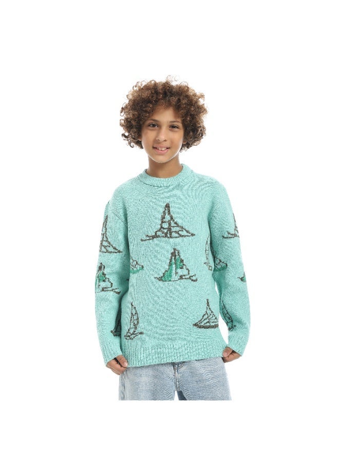 سيزار بلوفر صوف أولادي مزود بنقش مركب شراعي - Image 1