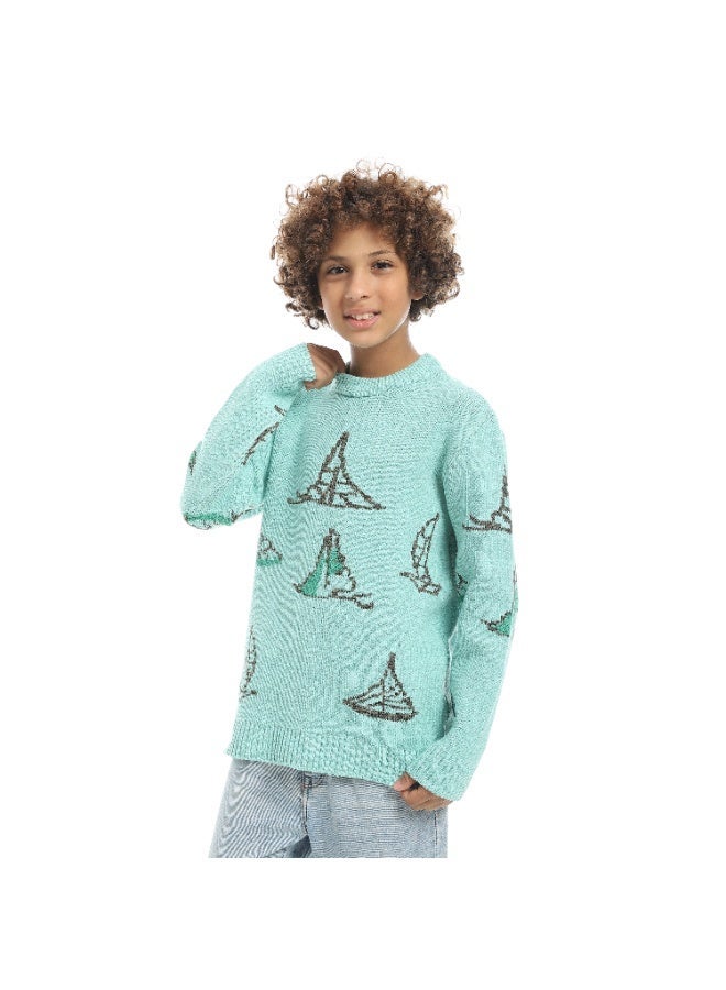 سيزار بلوفر صوف أولادي مزود بنقش مركب شراعي - Image 2