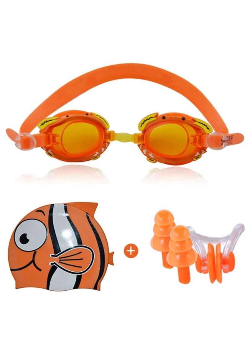 Y&D Kids Swimming Goggles Set With Swim Cap, Nose Clip, Ear Plugs, Case - Waterproof, No Leaking, Anti-Fog, UV Protection, Free Protection - Image 1