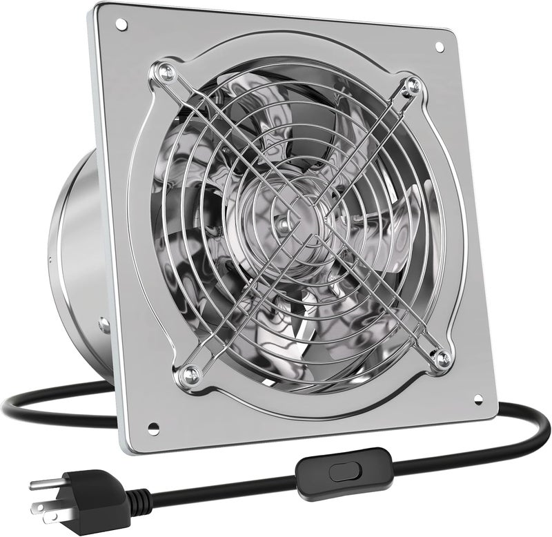 HG Power مروحة عادم معدنية 10 بوصة من HG Power مع مفتاح، 988 CFM مروحة عادم مرآب قوية مع صمام، مروحة حائط محمولة لاستخراج الأبخرة للتهوية للورشة، السقيفة، القبو، قن الدجاج، فضي - Image 1
