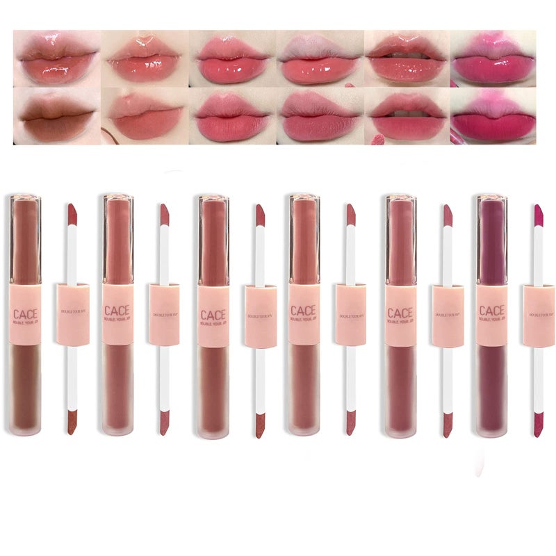 Domality 6 Colors 2 in 1 Doubleend Lip Gloss Set 6pcs Matte Velvet  Mirror Finish Liquid Lipstick Long Lasting Waterproof Glossy Lip Glaze Plumping Hydrating Fuller Lip Makeup Kit