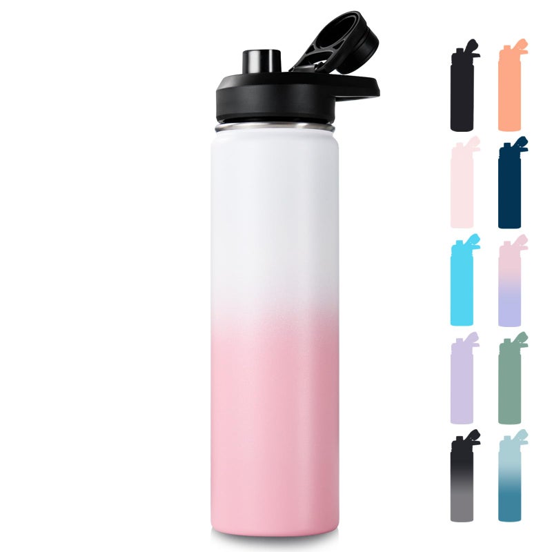 Fijinhom 24 oz Insulated Water Bottle with Handle, 310 Stainless Steel Water Bottles with Wide Mouth, Double Wall Vacuum Sports Water Bottle, BPA Free, Keep Cold and Hot, Strawberry Milk - Image 1