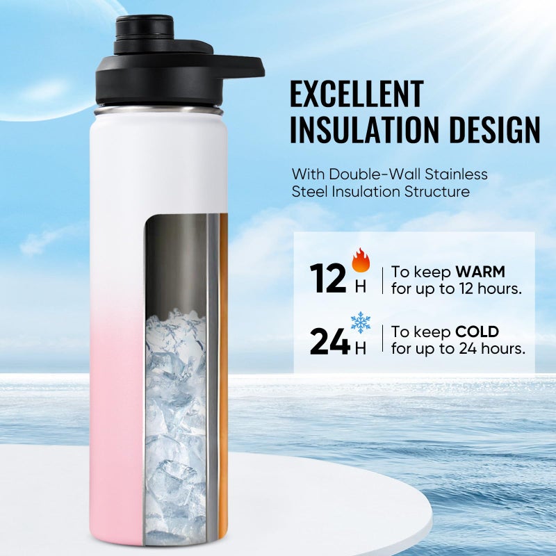 Fijinhom 24 oz Insulated Water Bottle with Handle, 310 Stainless Steel Water Bottles with Wide Mouth, Double Wall Vacuum Sports Water Bottle, BPA Free, Keep Cold and Hot, Strawberry Milk - Image 3