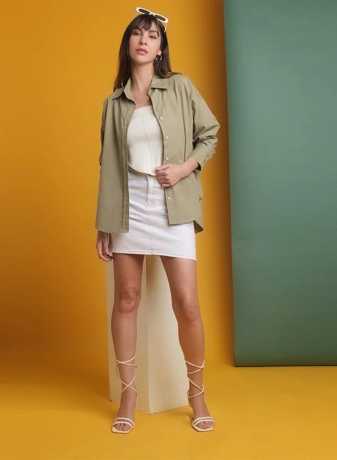 Freehand green Freehand Women Green Cotton Oversized Shirt for Women | Best Price UAE