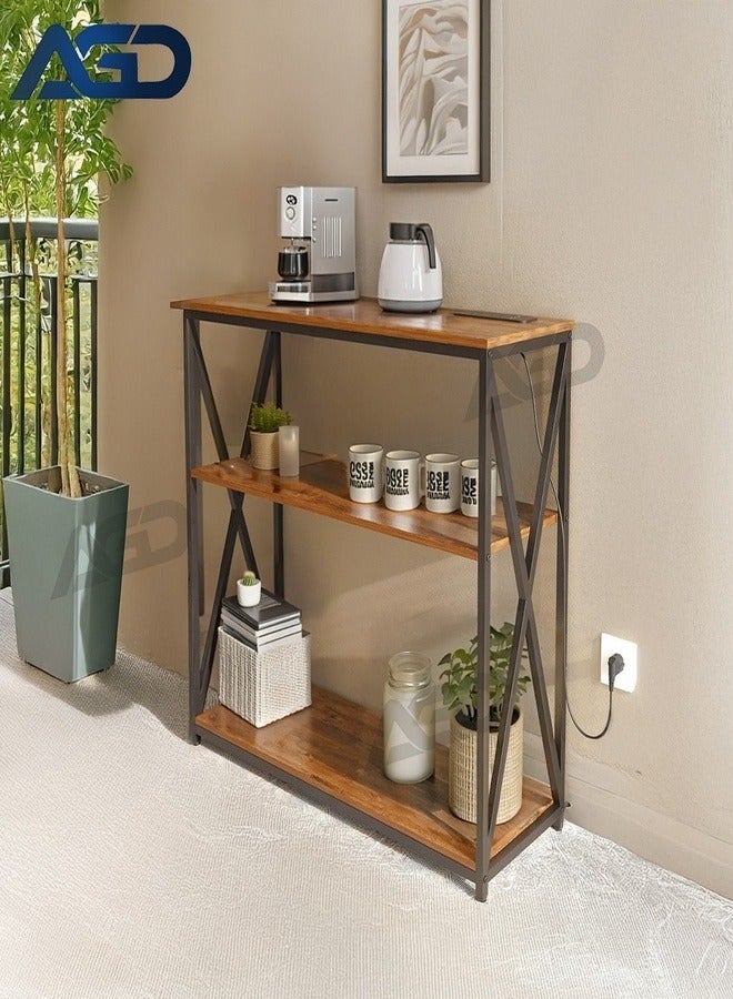 AGD Console table with power outlet sofa table with storage shelf for entryway and living room 3 Layers with Charging Base 100*35*90 cm - Image 3