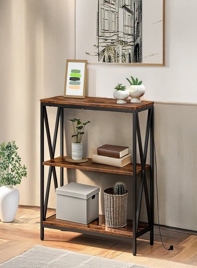 AGD Console table with power outlet sofa table with storage shelf for entryway and living room 3 Layers with Charging Base 100*35*90 cm - Image 5