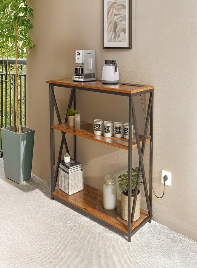 AGD Console table with power outlet sofa table with storage shelf for entryway and living room 3 Layers with Charging Base 100*35*90 cm - Image 4