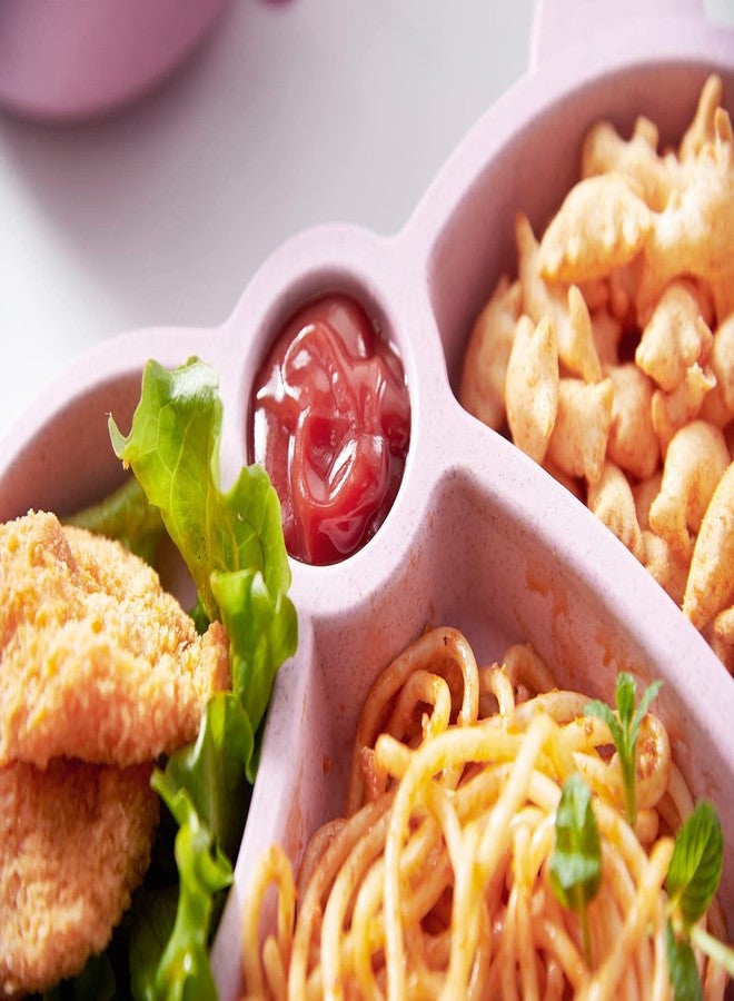 MEZON صينية عشاء مقسمة من قش القمح من ميزون، طقم عشاء غير قابل للكسر للأطفال، أطباق عشاء مع وعاء، كوب، شوكة، ملعقة، عيدان طعام، طقم أدوات مائدة، طقم عشاء للأطفال (وردي) - Image 4